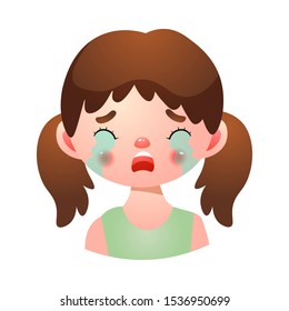 Girl with crying upset face expression vector illustration
