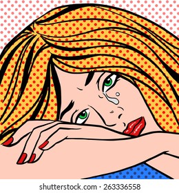 The girl was crying. Vintage pop art comic book style gentina. Retro background