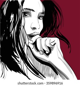 Girl crying woman face. Human emotions. Vector illustration