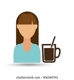 girl cup coffee fresh hot icon graphic vector illustration