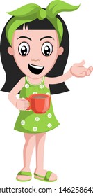 Girl with cup of coffee, illustration, vector on white background.