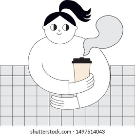Girl with a cup of coffee, vector illustration.