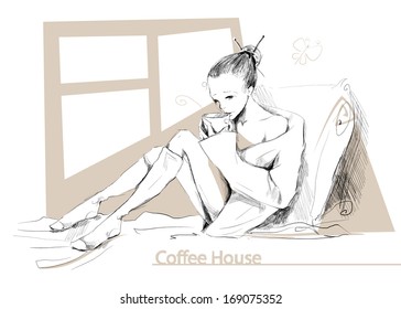 Girl with a cup in hands