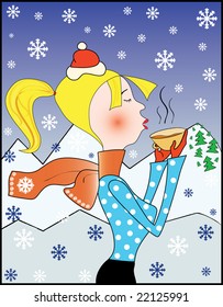 Girl with a cup - vector