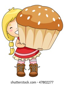 Girl with Cupcake - Vector