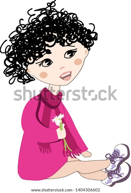 Girl Curly Black Hair Wearing Purple Stock Vector Royalty Free