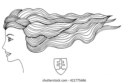 girl with curly hair and a coat of arms