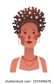 Girl with curly hair. Colored vector illustration.