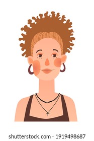 Girl with curly hair. Colored vector illustration.