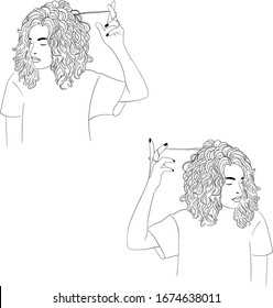 Girl with curly hair finger coiling hand-drawn isolated vector illustration