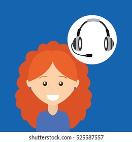 girl curly hair headphones for support vector illustration eps 10