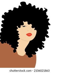 girl with curly hair, portrait, poster, red lips