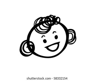 Girl With Curly Hair - Retro Clip Art