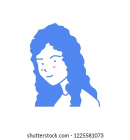 Girl with curly long hair avatar cartoon illustration vector isolated