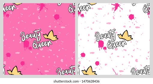 girl cute beauty queen vector seamless pattern set