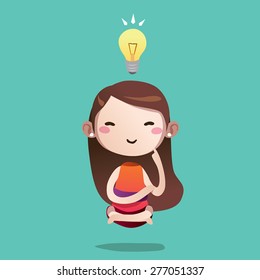 Girl Cute Vector Character Cartoon Thinking Idea