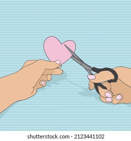 
Girl cuts a paper heart with scissors vector illustration 