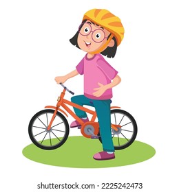 caricatura de ciclismo de niñas linda ilustración vectorial 