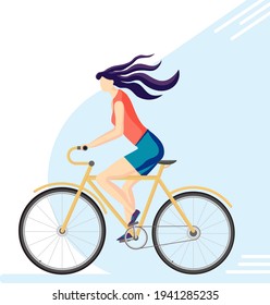 
Girl cyclist.
Active, sporty lifestyle and healthy lifestyle, ecological transport.
Vector illustration in a flat style.