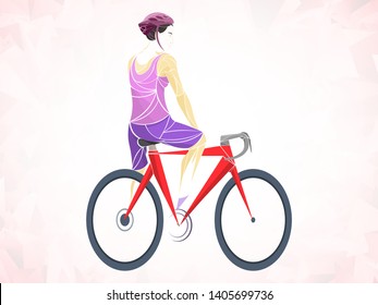 Girl cyclist vector. racing bicyclist girl bike isolated