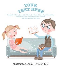 Girl with Dad doing homework. Homework help, primary education, knowledge, school, education vector illustration. 