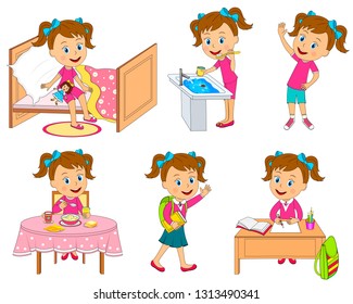 girl daily routine, illustration,vector