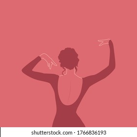 Girl in dance, movement, body dynamics, dance styles, contemporary, girl in dress, hands on top
