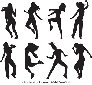 girl dance silhouette set vector