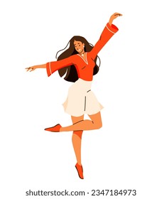 Girl dance vector illustration. Beautiful female dancer in balance pose. Youth lifestyle design. Isolated on white background.