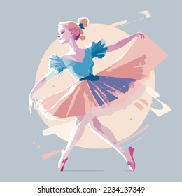 Rutina de baile de bailarinas en un estudio de una escuela de baile, ballet femenino, jazz, bailarina moderna, feliz, diseño de ilustración de logotipo 