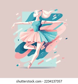 Girl dancer dancing learning dance routine in a studio of a dance school, female woman ballet, jazz, modern dancer fit happy, logo illustration design 