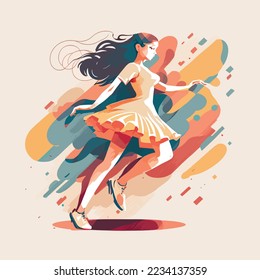 Girl dancer dancing learning dance routine in a studio of a dance school, female woman ballet, jazz, modern dancer fit happy, logo illustration design 