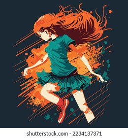 Girl dancer dancing learning dance routine in a studio of a dance school, female woman ballet, jazz, modern dancer fit happy, logo illustration design 