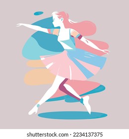 Girl dancer dancing learning dance routine in a studio of a dance school, female woman ballet, jazz, modern dancer fit happy, logo illustration design 