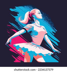 Girl dancer dancing learning dance routine in a studio of a dance school, female woman ballet, jazz, modern dancer fit happy, logo illustration design 
