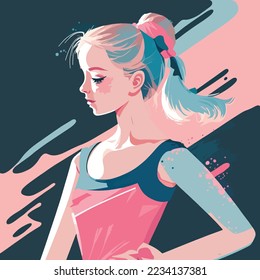 Girl dancer dancing learning dance routine in a studio of a dance school, female woman ballet, jazz, modern dancer fit happy, logo illustration design 