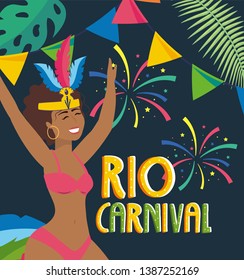 girl dancer with fireworks and party banner
