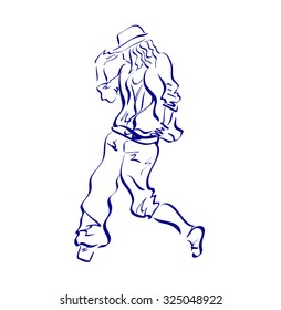 Girl , dancer, hip- hop style , vector, sketch on a white background