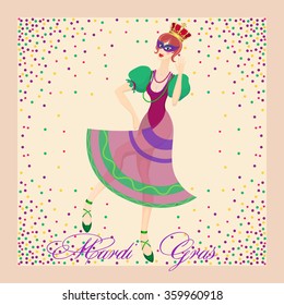Girl dancer in mask and crown. Vector illustration Mardi Gras.