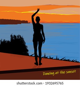 The girl dances at sunset, saying goodbye to the sun.