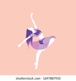 The girl is dancing ballet. Open transparent purple suit. Long purple hair. The girl goes in for sports. Active healthy lifestyle.