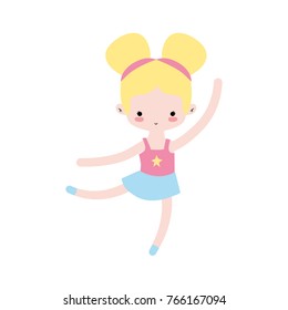 girl dancing ballet with professional clothes and two buns hair