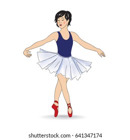 Girl dancing in ballet shoes and ballet tutu. Little ballerina isolated. Ballet class dance illustration.