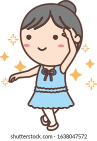 A girl dancing ballet wearing a blue dress.