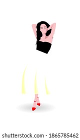 The girl is dancing for banner design. Healthy lifestyle. Fashion print. Young women.