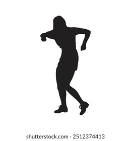 Chica bailando Vector negro de la silueta, Ilustración vectorial. 