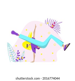 Girl dancing break dance. flat vector illustration.