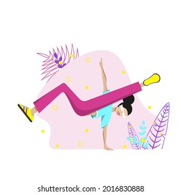 Girl dancing break dance. flat vector illustration.