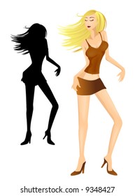 Versión de baile de niñas, detallada y de silueta - Vector