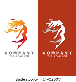 girl dancing with fire, image for your logo, label, emblem, salon icon, hair and fire logo vector